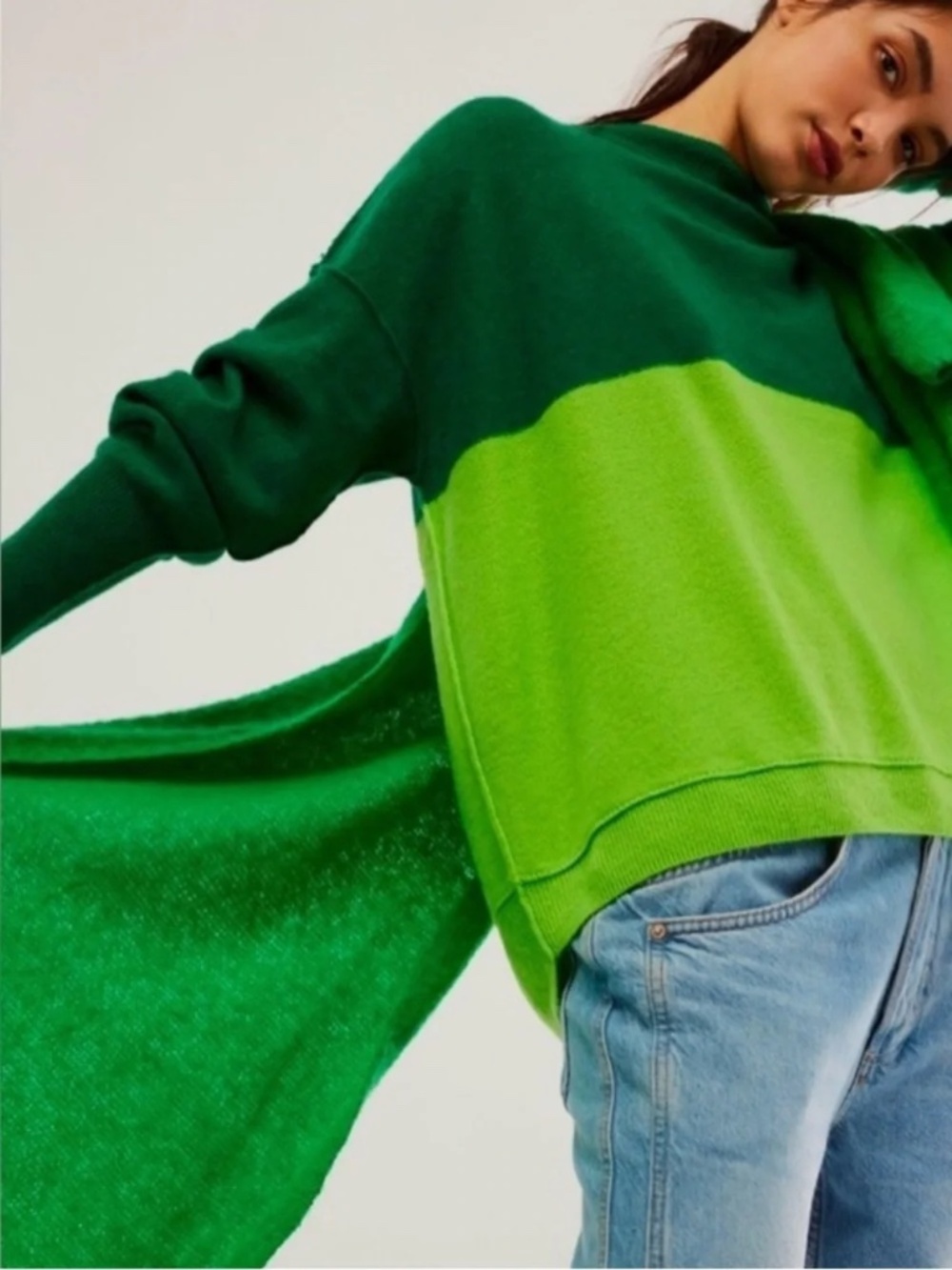 Free People | Easy Street Cashmere Colorblock Sweater Green